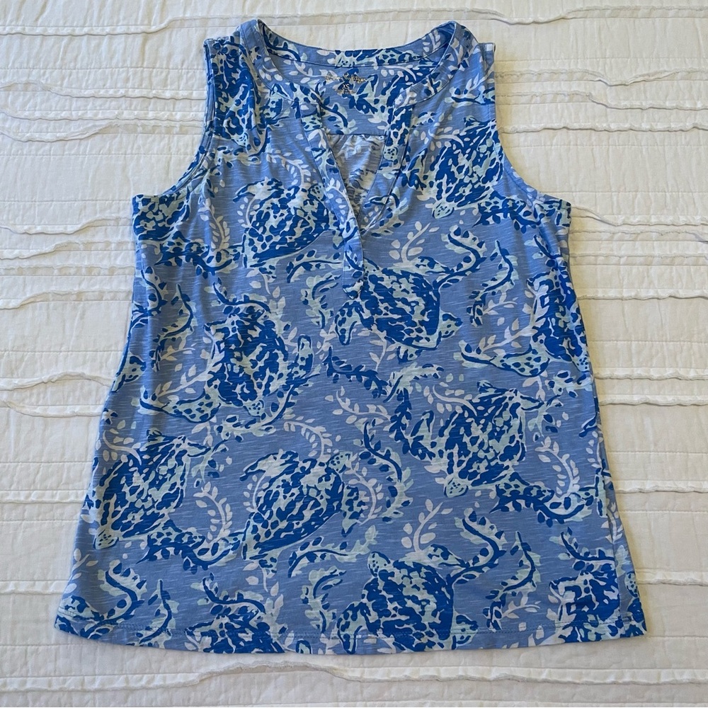 Lilly Pulitzer 100% Cotton Blue Tank with Sea Turtle Pattern